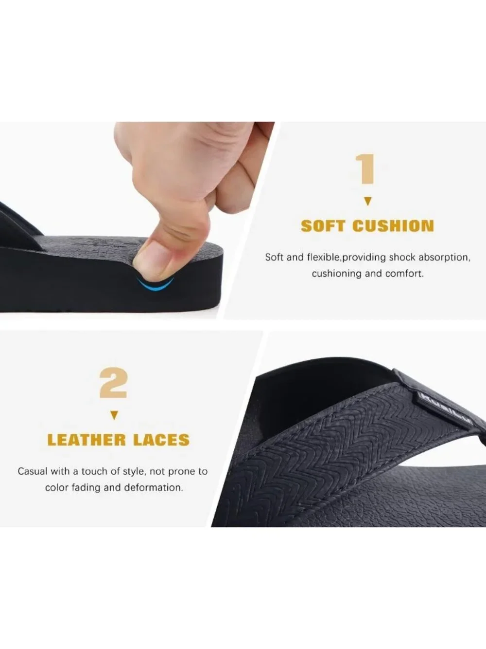Men Coal Black Yoga Mat Leather Flip Flops Slip On Indoor Outdoor Sandal Slipper
